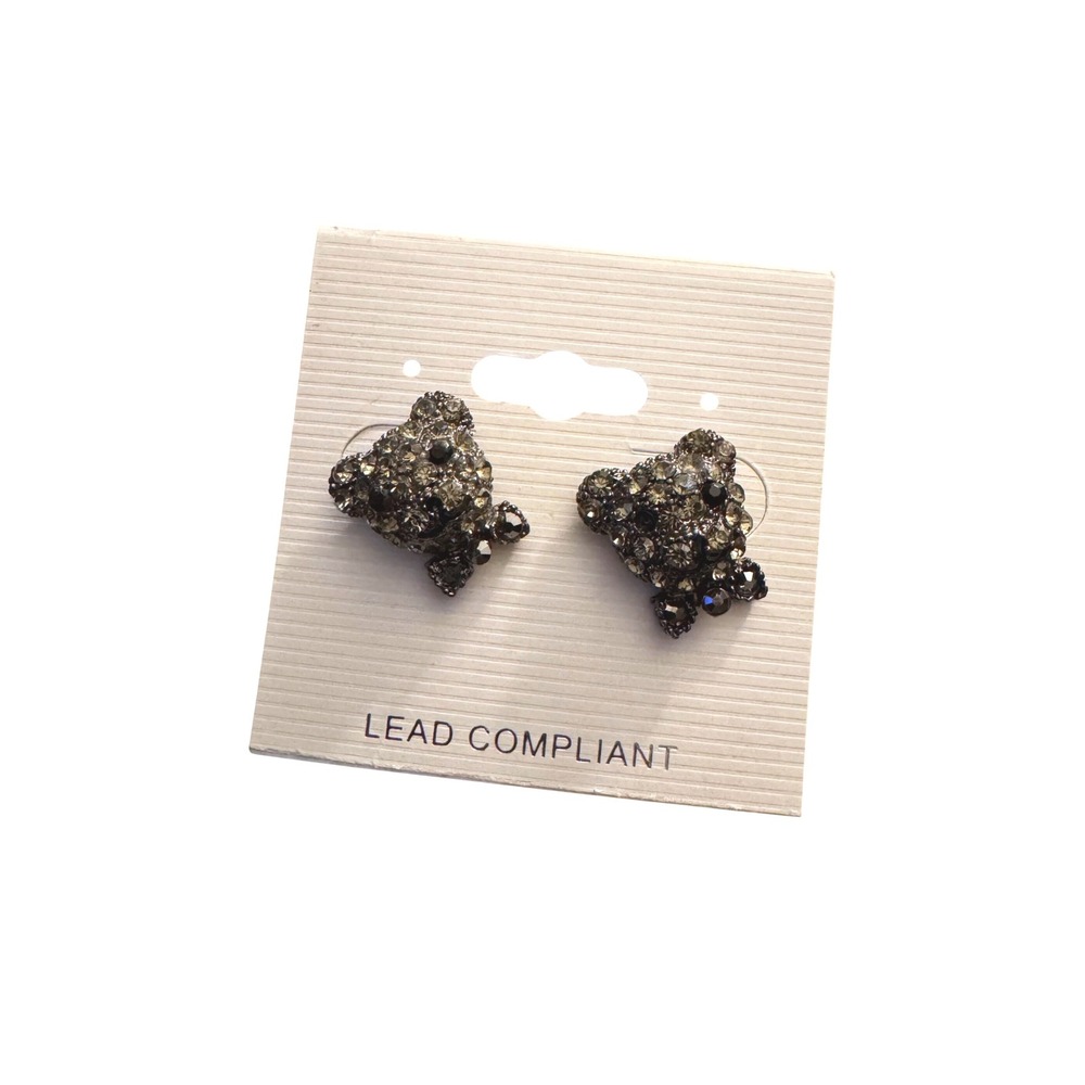 NWT Crystal Teddy Bear Stud Earrings‎ Black Hematite Rhinestone Animal Jewelry